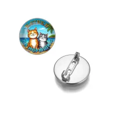 Круглый значок, цвет серебро, Котики на морюшке C0314023
