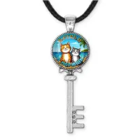 Кулон ключ, цвет серебро, со шнурком, Котики на морюшке C0314043