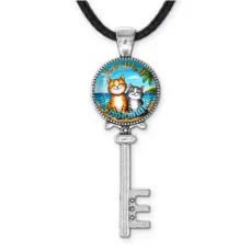 Кулон ключ, цвет серебро, со шнурком, Котики на морюшке C0314043