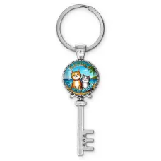 Брелок ключ, цвет серебро, с кольцом для ключей, Котики на морюшке C0314044