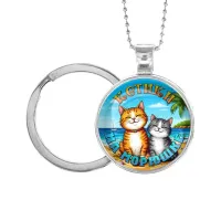Кулон-брелок, цвет серебро, с цепочкой и кольцом, Котики на морюшке C0314054