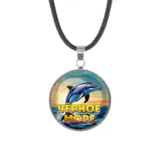 Кулон, нержавеющая сталь, со шнурком, Черное море C0316062