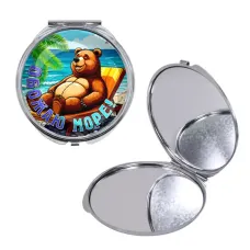 Круглое складное зеркало, цвет серебро, Обожаю море C0319016