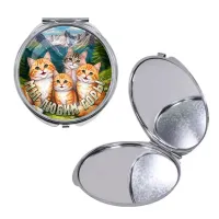 Круглое складное зеркало, цвет серебро, Мы любим горы C0322016