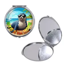 Круглое складное зеркало, цвет серебро, Это я на море C0332016