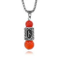 Кулон-амулет с руной Нужда из нержав. стали, Сердолик KULC-09