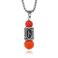 Кулон-амулет с руной Нужда из нержав. стали, Сердолик KULC-09