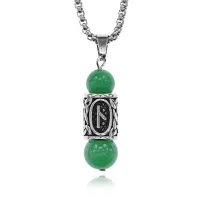 Кулон-амулет с руной Нужда из нержавеющей стали, Нефрит KULC-10