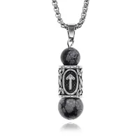 Кулон-амулет с руной Треба из нержав. стали, Обсидиан KULC-14