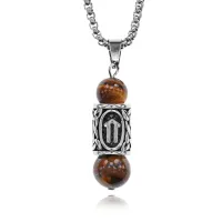 Кулон-амулет с руной Ветер из нержавеющей стали, Тигровый глаз KULC-18