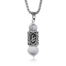 Кулон-амулет с руной Берегиня из нержавеющей стали, Кахолонг KULC-20