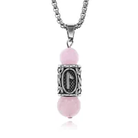 Кулон-амулет с руной Леля из нержавеющей стали, Розовый кварц KULC-24