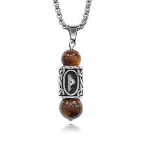 Кулон-амулет с руной Даждьбог из нерж.стали, Тигровый глаз KULC-27