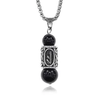 Кулон-амулет с руной Есть из нержав. стали, Черный агат KULC-30