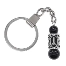 Брелок-амулет с руной Чернобог из нержавеющей стали, Черный агат BKC-03