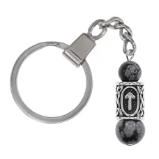 Брелок-амулет с руной Треба из нержав. стали, Обсидиан BKC-14