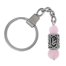Брелок-амулет с руной Берегиня из нерж. стали, Розовый кварц BKC-19