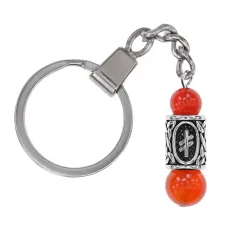 Брелок-амулет с руной Опора из нержав. стали, Сердолик BKC-26