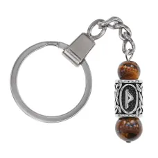 Брелок-амулет с руной Даждьбог из нержавеющей стали, Тигровый глаз BKC-27