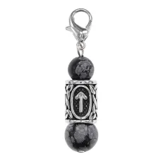 Брелок-амулет с руной Треба из нержав. стали, Обсидиан BKC1-14