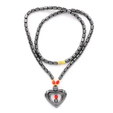 Бусы из гематита с кулоном Сердце BUS018-05