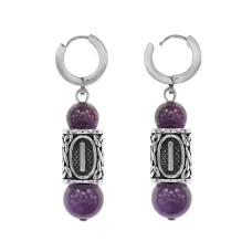 Серьги-амулеты с руной из нерж.стали Иса, Аметист SERX01-03