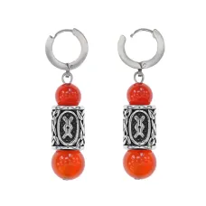 Серьги-амулеты с руной из нержавеющей стали Ингуз, Сердолик SERX01-09