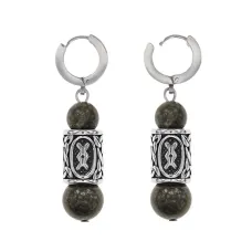 Серьги-амулеты с руной из нерж.стали Ингуз, Унакит SERX01-10