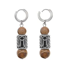 Серьги-амулеты с руной из нержавеющей стали Эваз, Яшма песочная SERX01-11