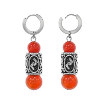 Серьги-амулеты с руной из нерж.стали Йера, Сердолик SERX01-14