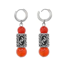 Серьги-амулеты с руной из нерж.стали Йера, Сердолик SERX01-14