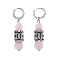 Серьги-амулеты с руной из нержавеющей стали Гебо, Розовый кварц SERX01-16
