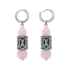 Серьги-амулеты с руной из нержавеющей стали Гебо, Розовый кварц SERX01-16