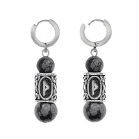 Серьги-амулеты с руной из нерж.стали Турисаз, Обсидиан SERX01-17