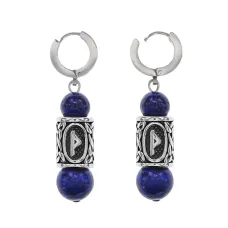 Серьги-амулеты с руной из нержавеющей стали Турисаз, Лазурит SERX01-18