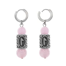 Серьги-амулеты с руной из нержавеющей стали Лагуз, Розовый кварц SERX01-21