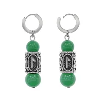 Серьги-амулеты с руной из нерж.стали Лагуз, Нефрит SERX01-22