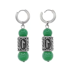 Серьги-амулеты с руной из нерж.стали Лагуз, Нефрит SERX01-22