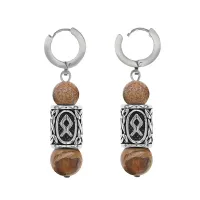 Серьги-амулеты с руной из нержавеющей стали Одал, Яшма песочная SERX01-24