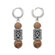 Серьги-амулеты с руной из нержавеющей стали Одал, Яшма песочная SERX01-24