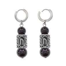 Серьги-амулеты с руной из нерж.стали Уруз, Гранат SERX01-26