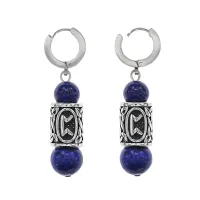 Серьги-амулеты с руной из нержавеющей стали Перт, Лазурит SERX01-27