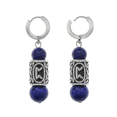 Серьги-амулеты с руной из нержавеющей стали Перт, Лазурит SERX01-27