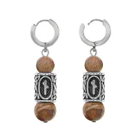 Серьги-амулеты с руной из нержавеющей стали Наутиз, Яшма песочная SERX01-29