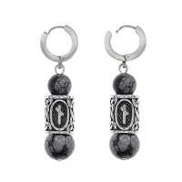 Серьги-амулеты с руной из нержавеющей стали Наутиз, Обсидиан SERX01-30