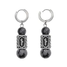 Серьги-амулеты с руной из нержавеющей стали Наутиз, Обсидиан SERX01-30