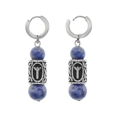 Серьги-амулеты с руной из нержавеющей стали Альгиз, Содалит SERX01-31