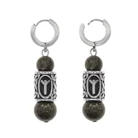 Серьги-амулеты с руной из нерж.стали Альгиз, Унакит SERX01-32