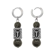 Серьги-амулеты с руной из нерж.стали Альгиз, Унакит SERX01-32