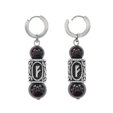 Серьги-амулеты с руной из нержавеющей стали Феху, Гранат SERX01-33